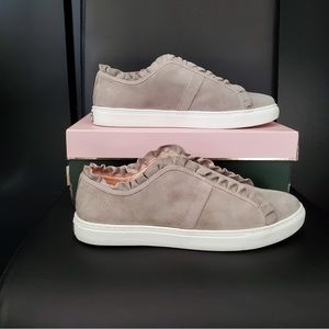 Kate Spade Women’s Lite Gray Suede Ruffled Slip-on Sneakers